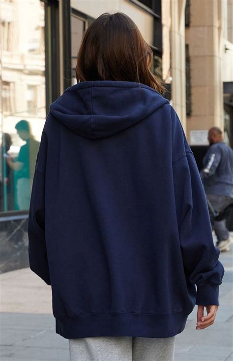 John Galt Oversized Navy Blue Zip Up Christy Hoodie .